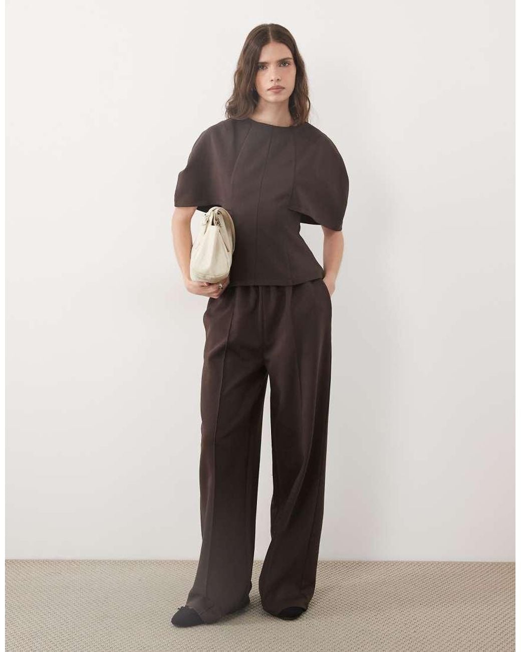 ASOS Brown Cape Sleeve Jersey T-shirt Co-ord