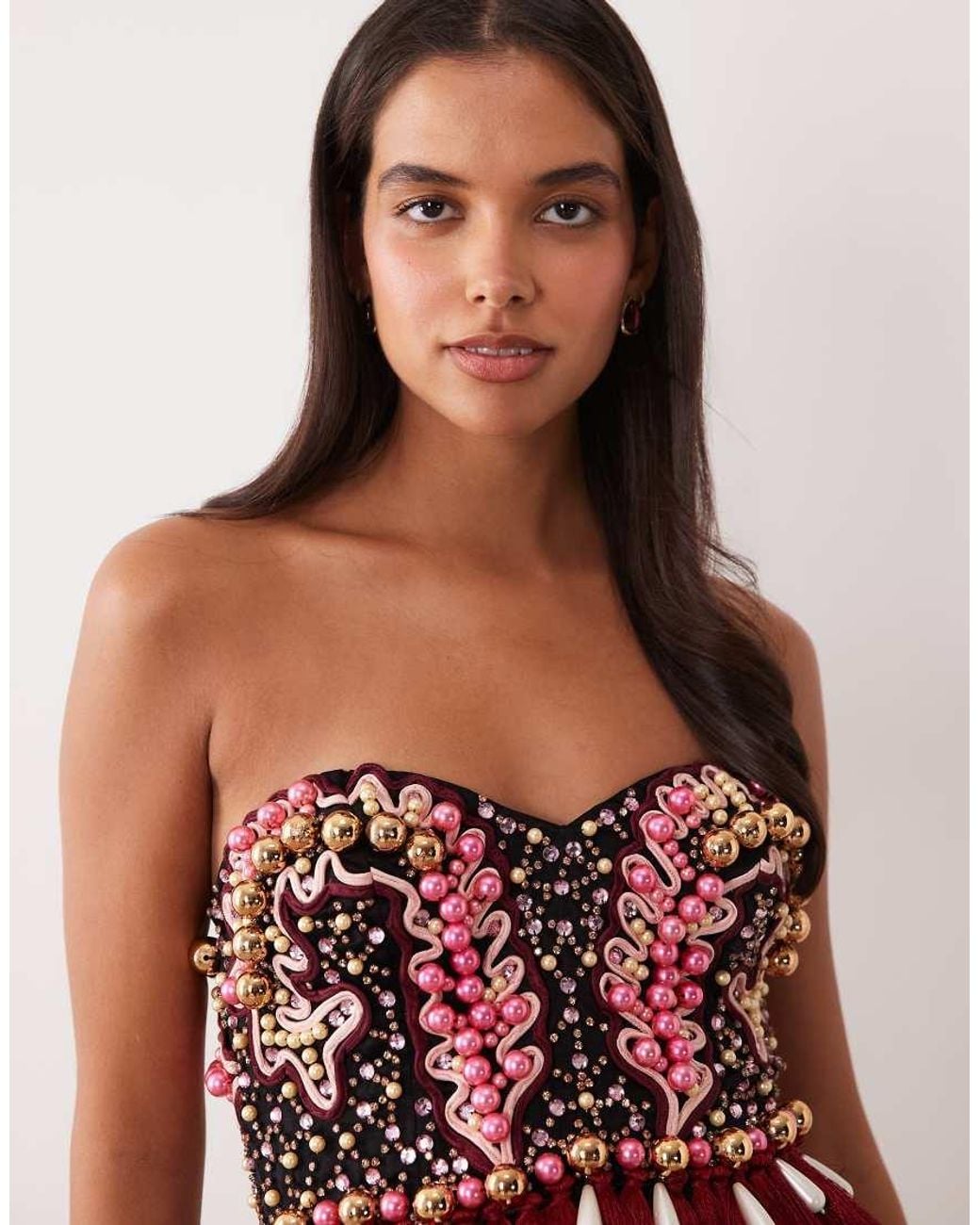 ASOS Red Heavily Embellished Mini Dress With Tassels
