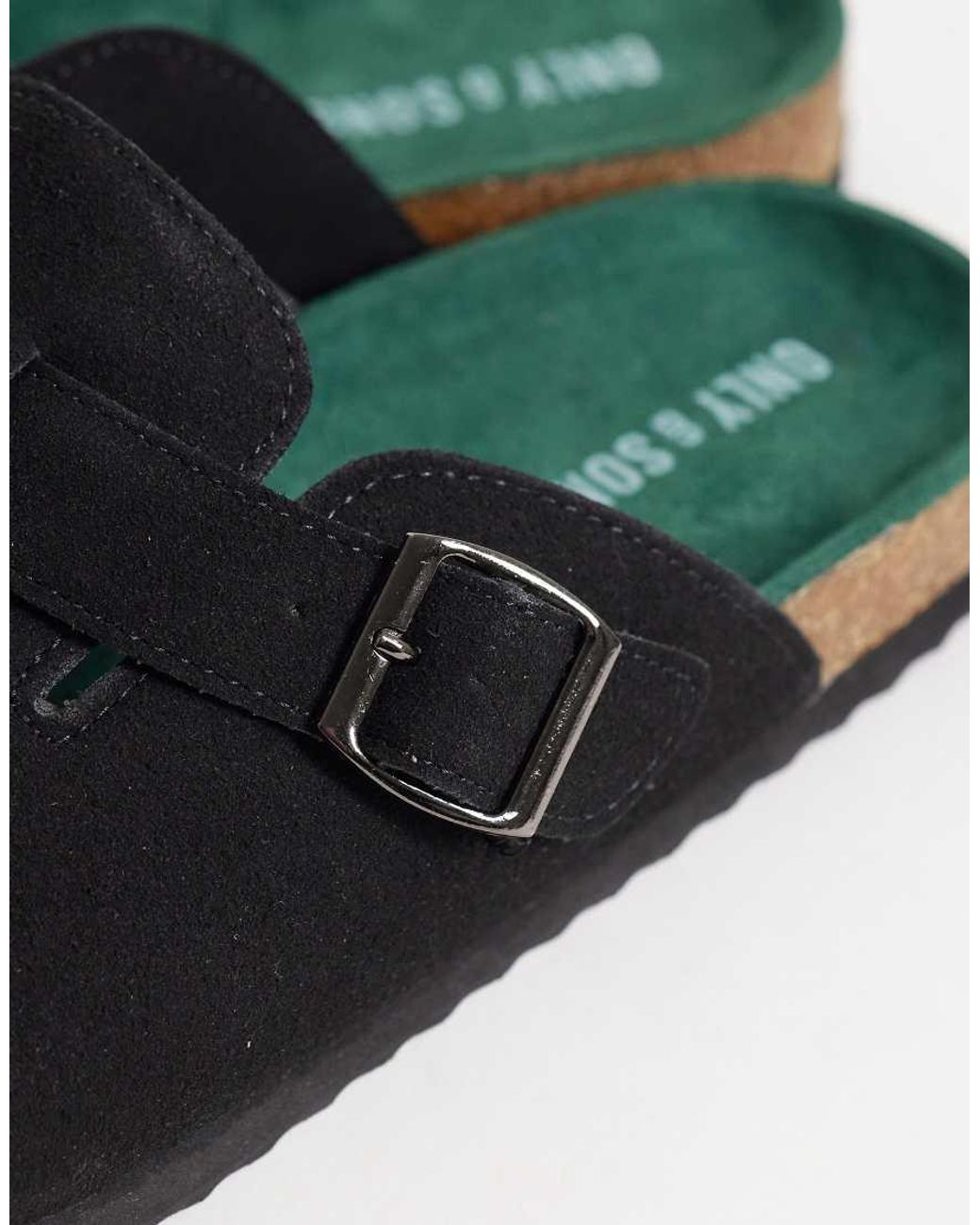 Only & Sons Black Faux Suede Clogs With Buckle for men