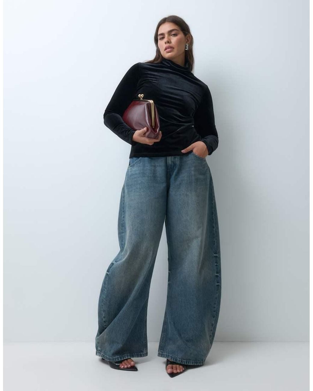 ASOS Blue Asos Design Curve Velvet Roll Neck Top