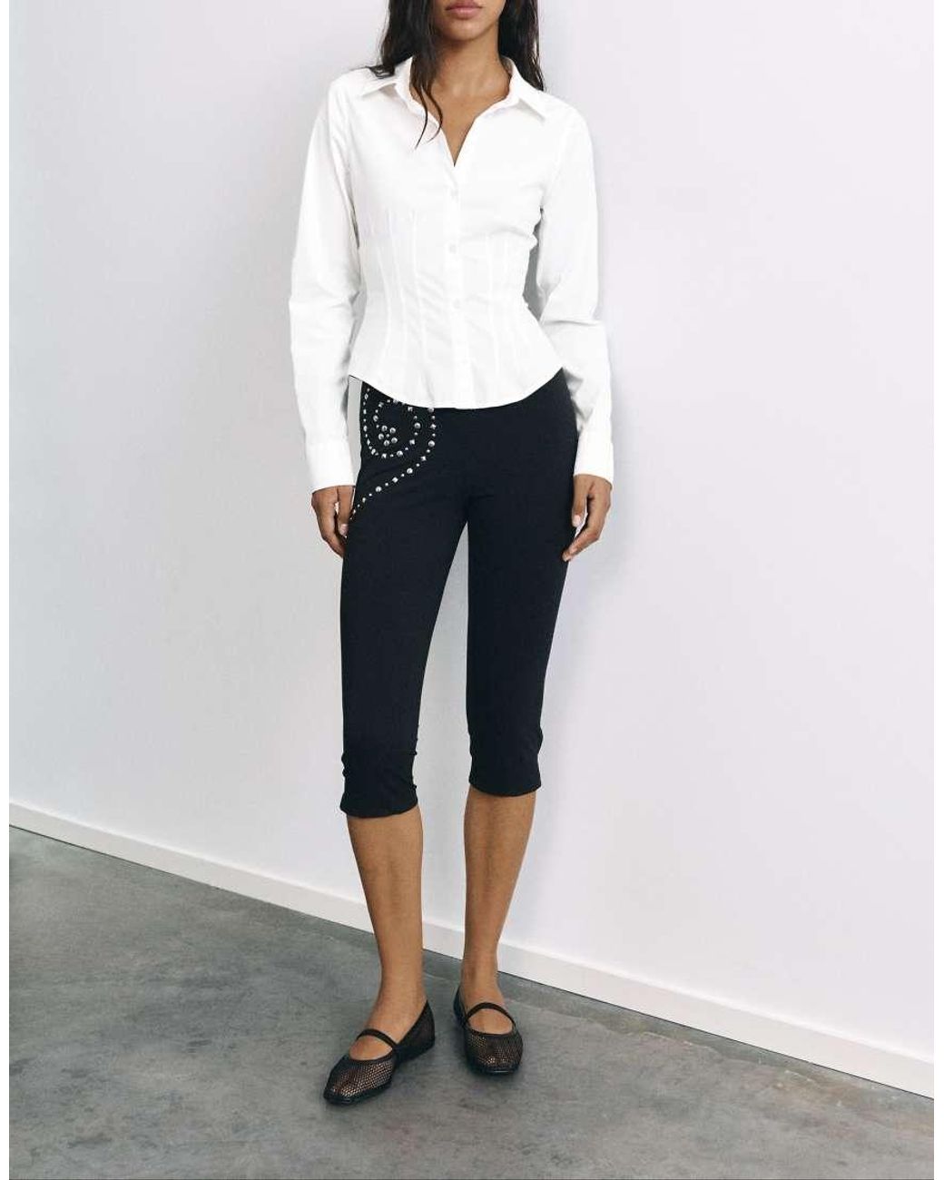 Pull&Bear White Fitted Wide-Cuff Shirt