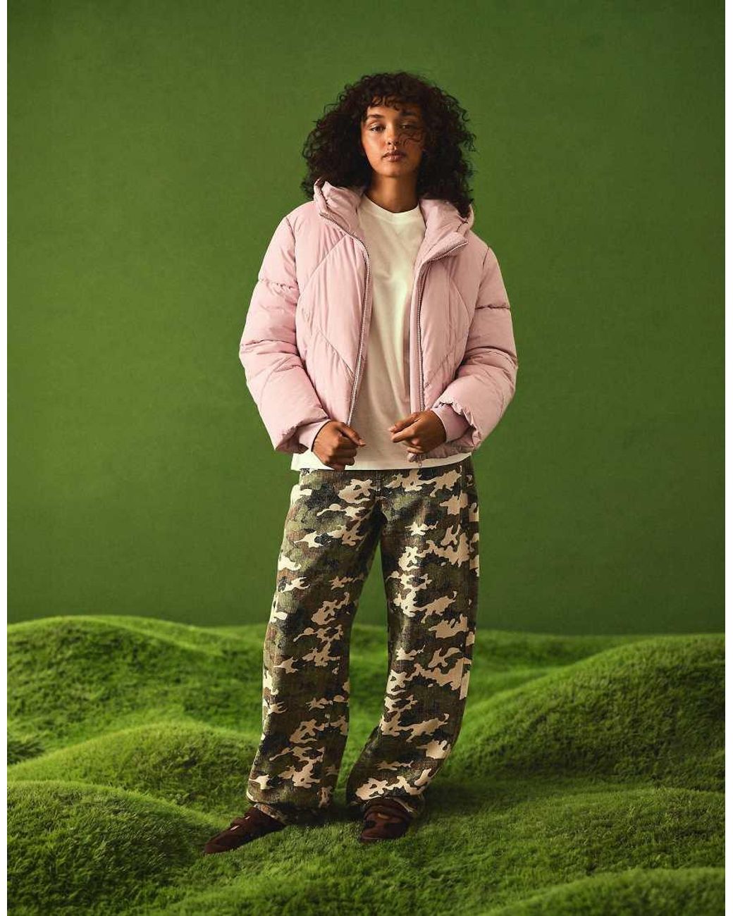 Bershka Green Hooded Puffer Jacket