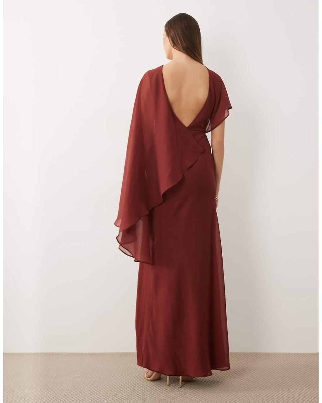 ASOS Red Asos Design Tall Cape Sleeve Bias Cut Drape Maxi Dress With Low Back