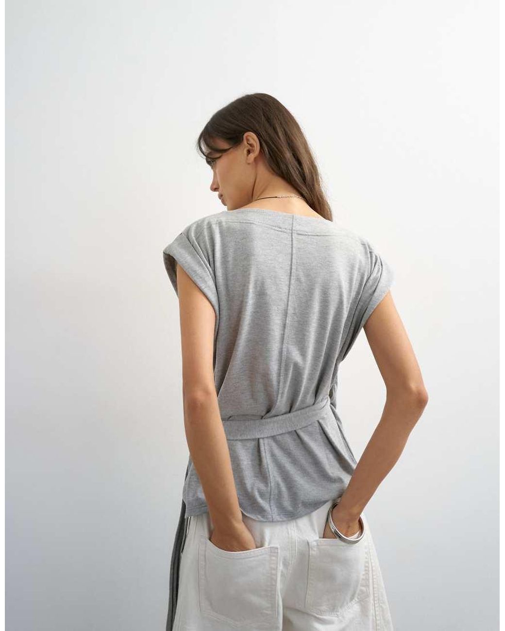 TOPSHOP White Wrap Detail Cap Sleeve Top