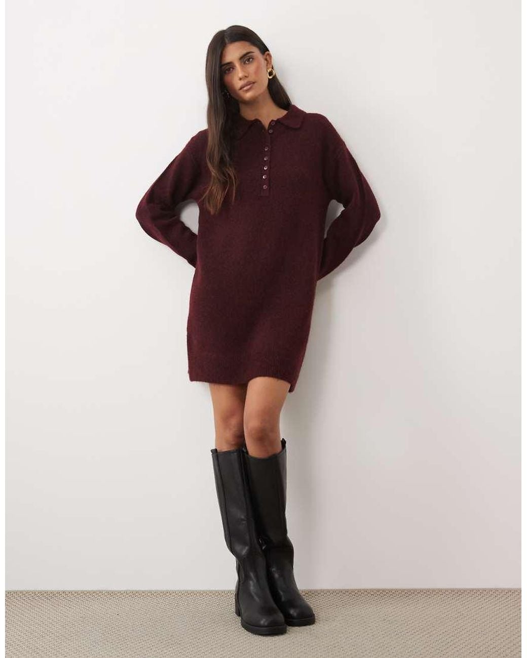 Nobody's Child Purple Wool Mix Cord Colla Long Sleeve Mini Dress