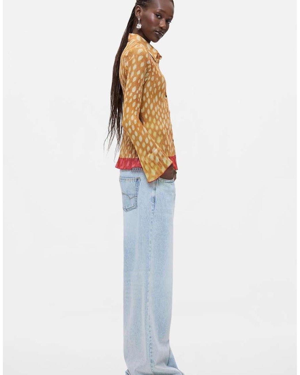 Desigual Yellow Pleated Deer Print Shirt