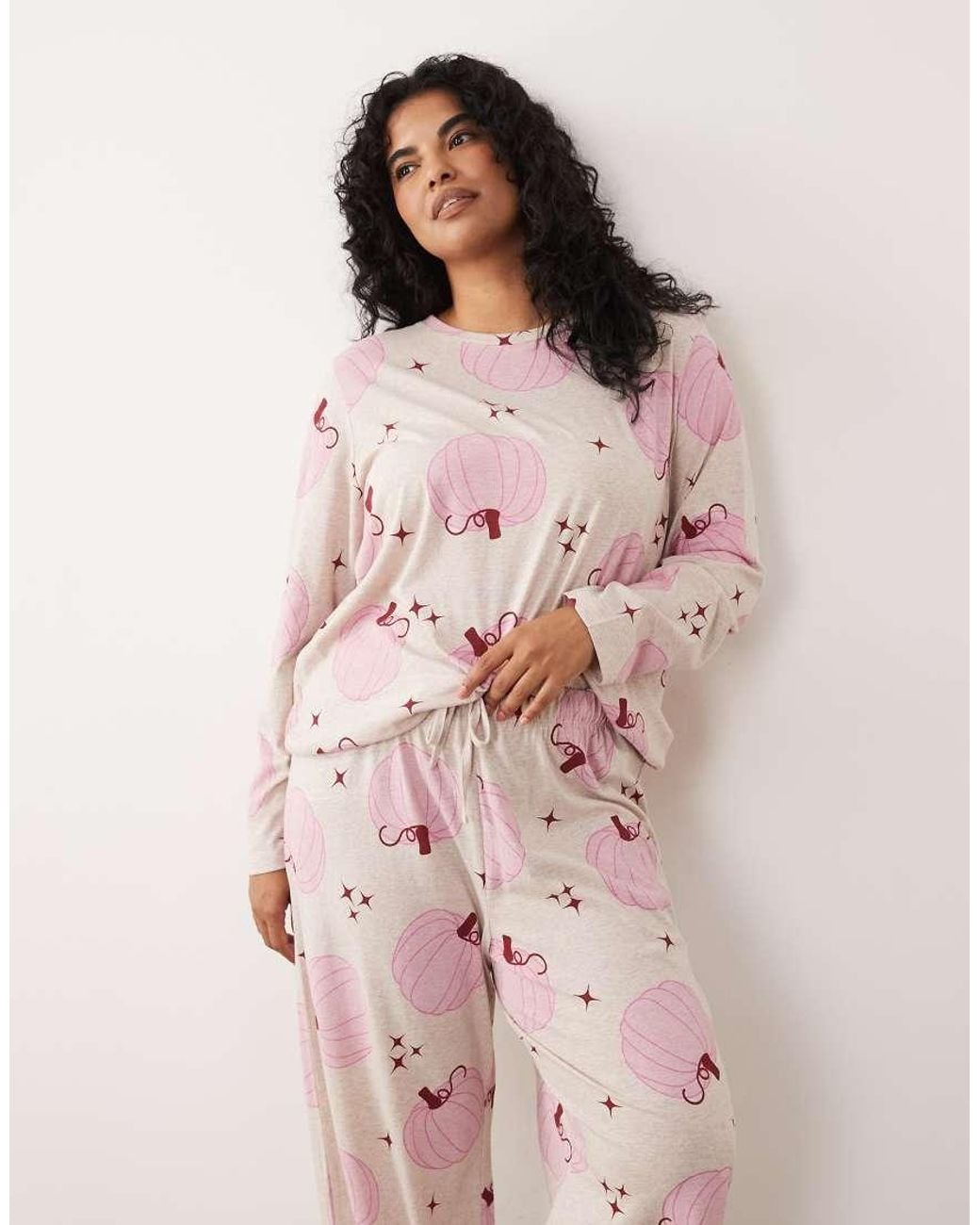 ASOS Pink Asos Design Curve Long Sleeve Pyjama Set