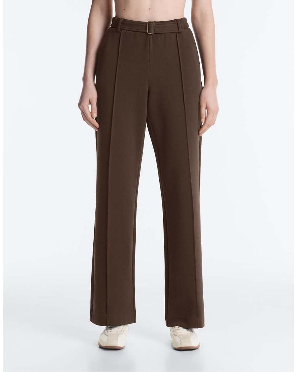 Oysho White Slim Low-Rise Trousers With Cotton Piqué Pintuck