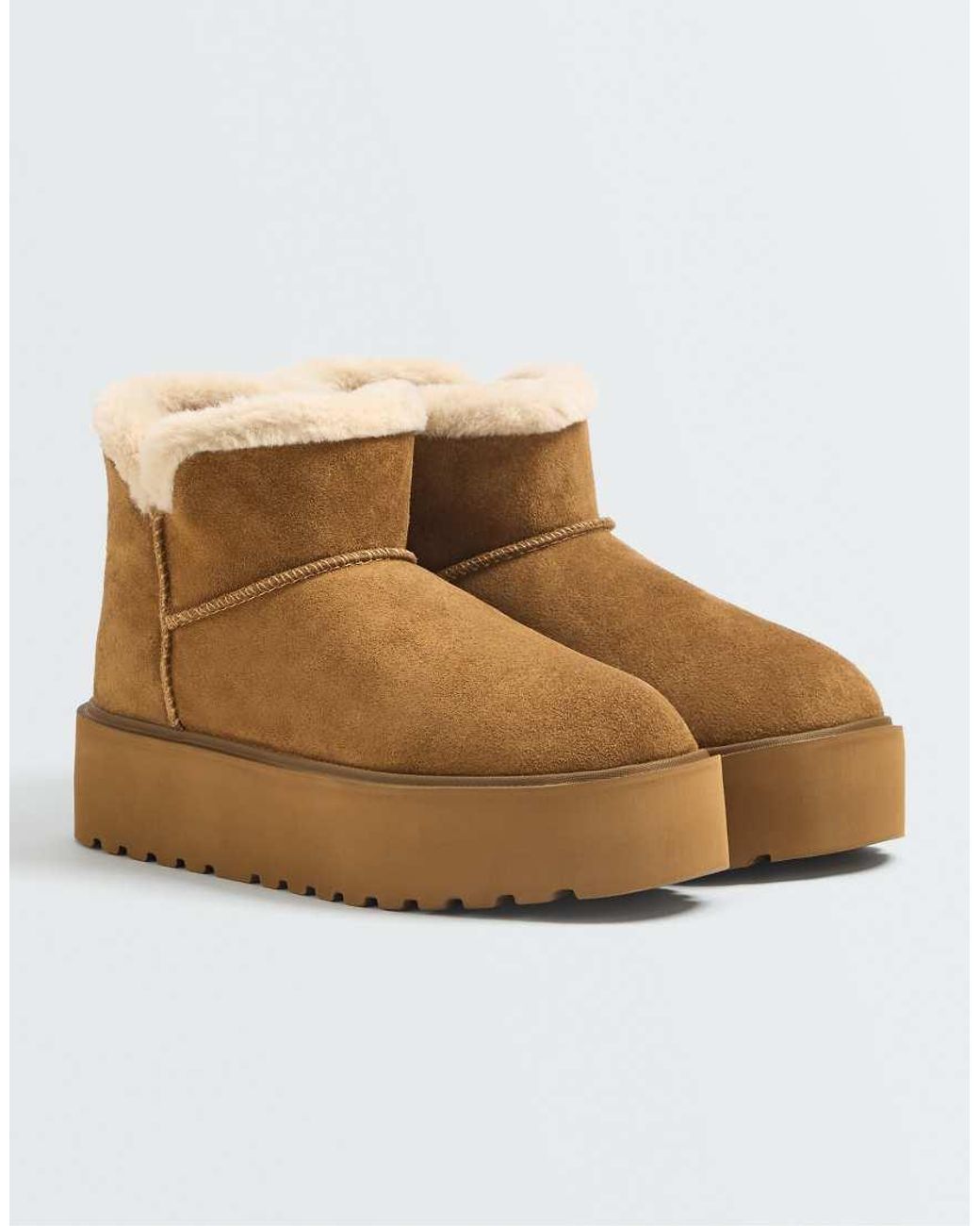Oysho Brown Eather Platform Boots