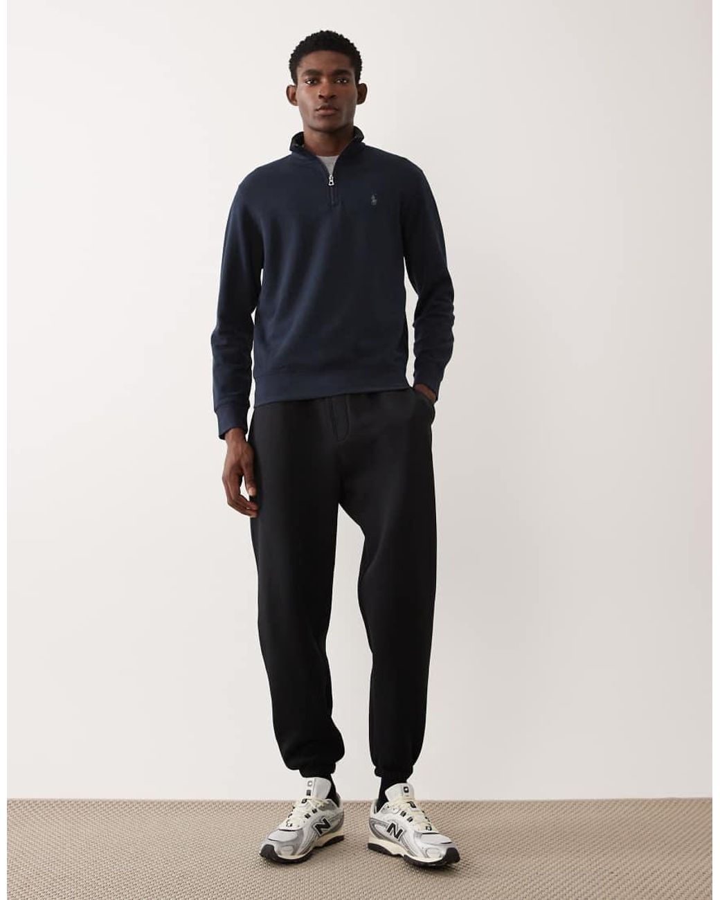 Polo Ralph Lauren Blue 1/4 Zip Icon Logo Double Knit Sweatshirt for men