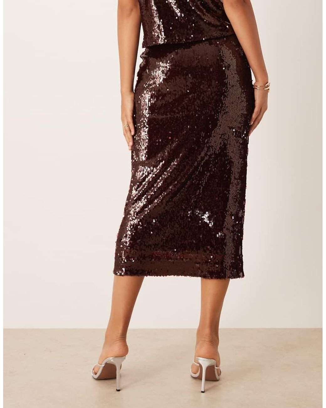 Y.A.S Red Premium Sequin Midi Skirt Co-ord