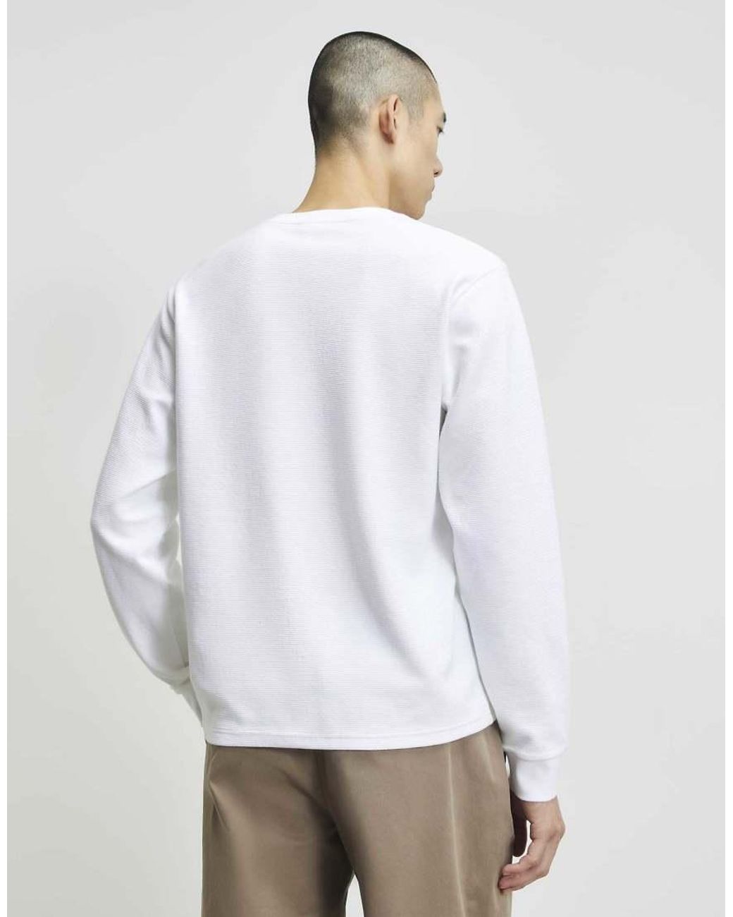 River Island Natural Regular Fit Cotton Henley Neck T-Shirt for men