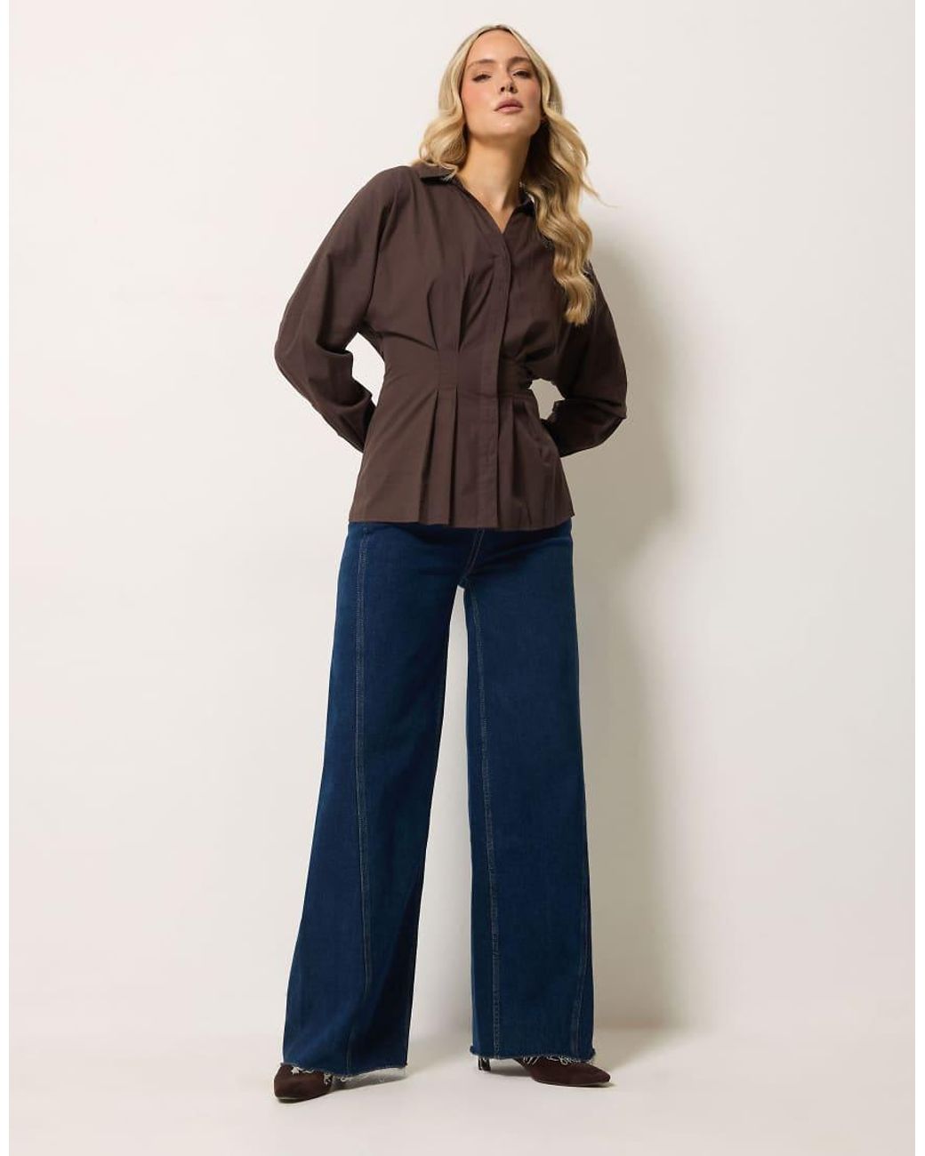 Long Tall Sally Brown Pleated Shirt