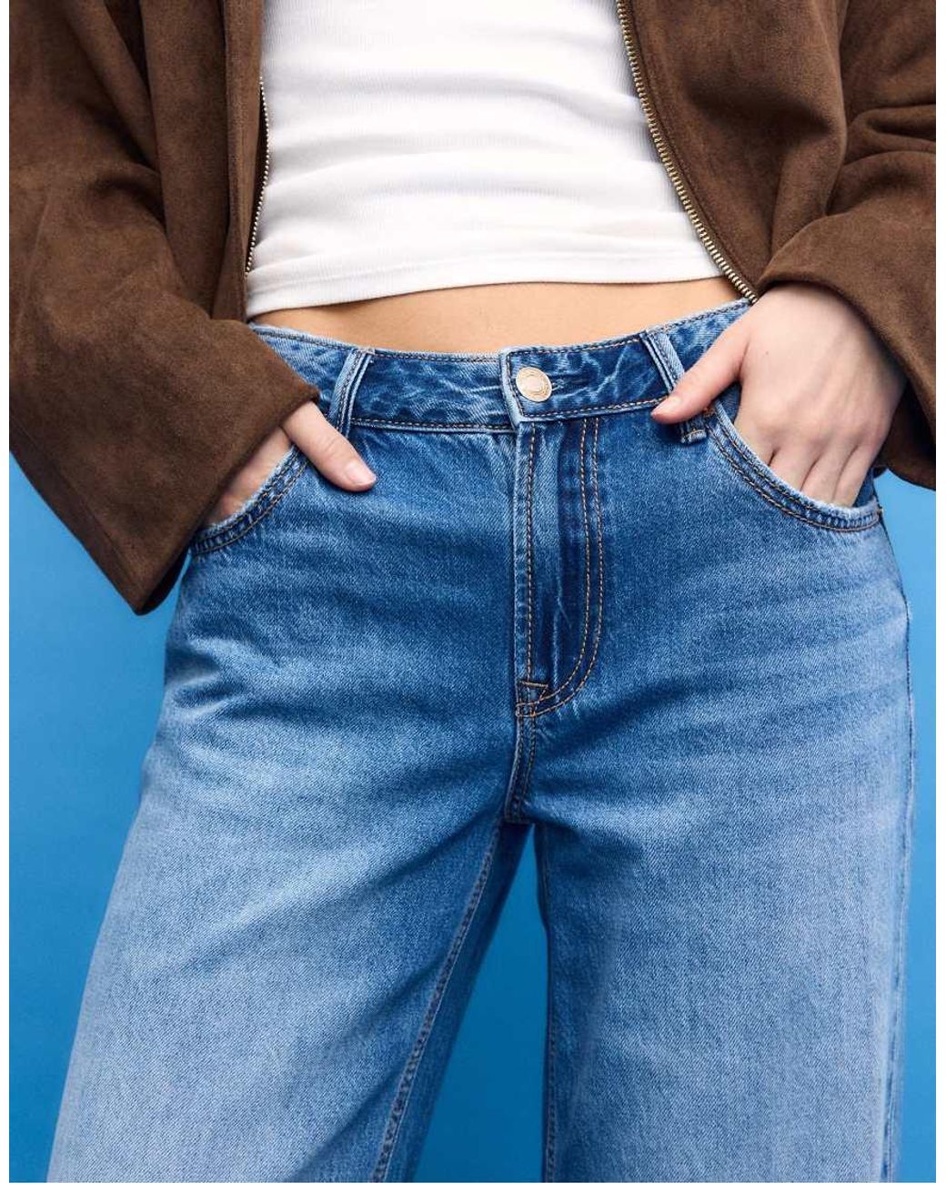 Stradivarius Blue Tall D91 Low-Rise Wide-Leg Jeans