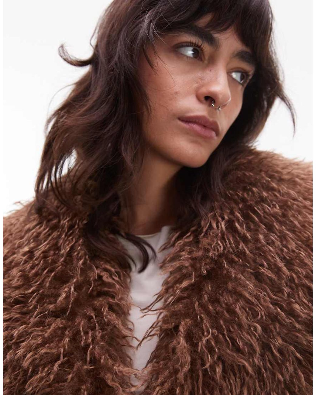 Nia Brown Orla Faux Fur Collared Longline Jacket