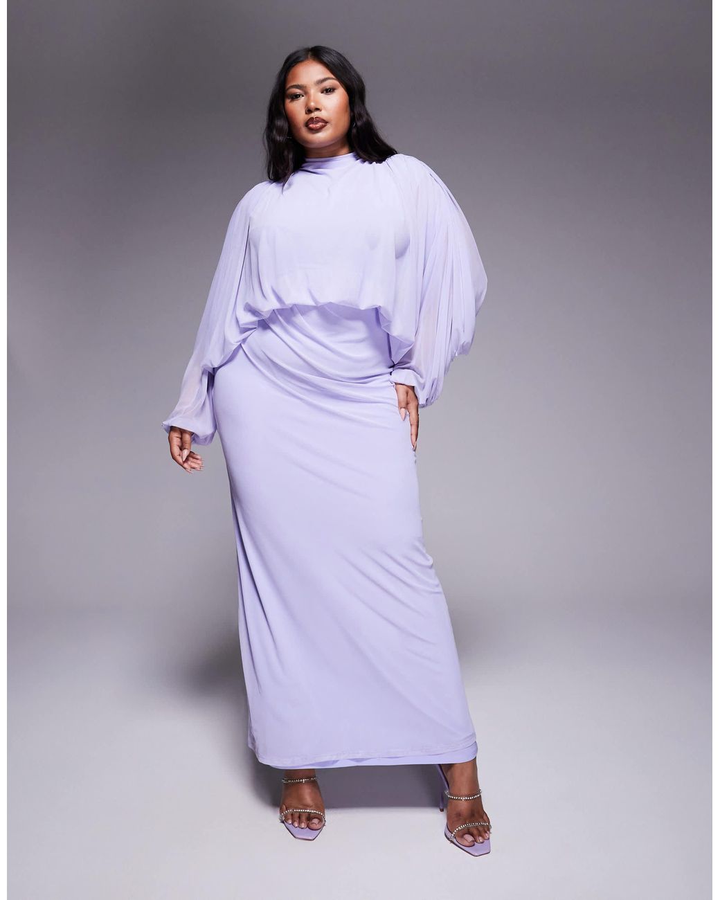 ASOS Asos Design Curve Mesh Draped Blouson Long Sleeve Maxi Dress With ...