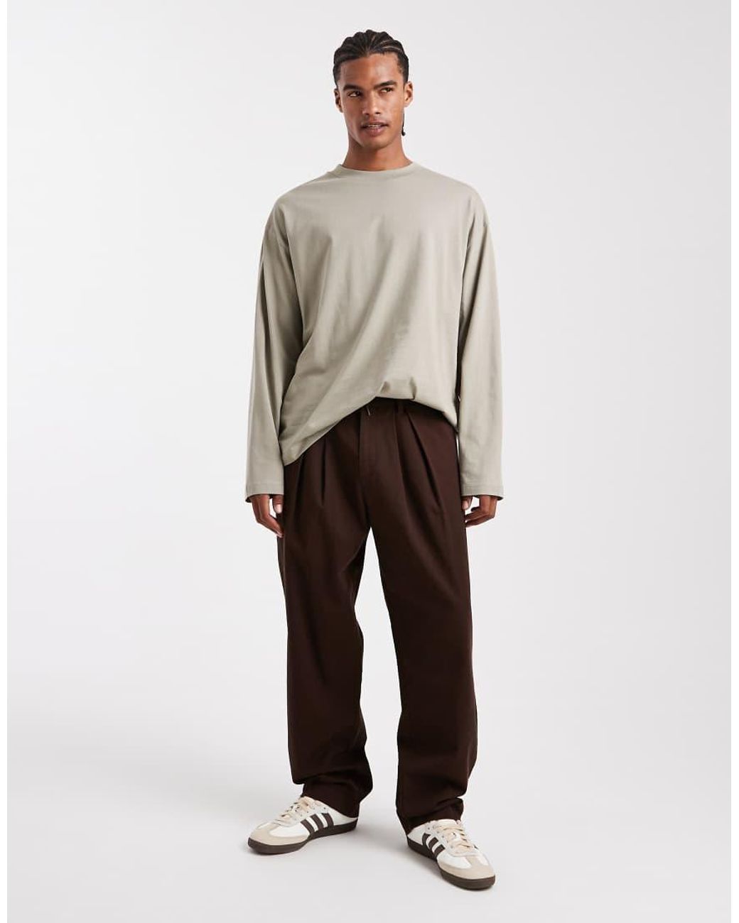 ASOS Natural Essentials Oversized Long Sleeve T-Shirt for men