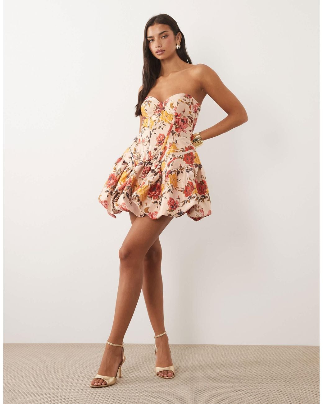 ASOS Brown Strapless Bubble Hem Mini Dress