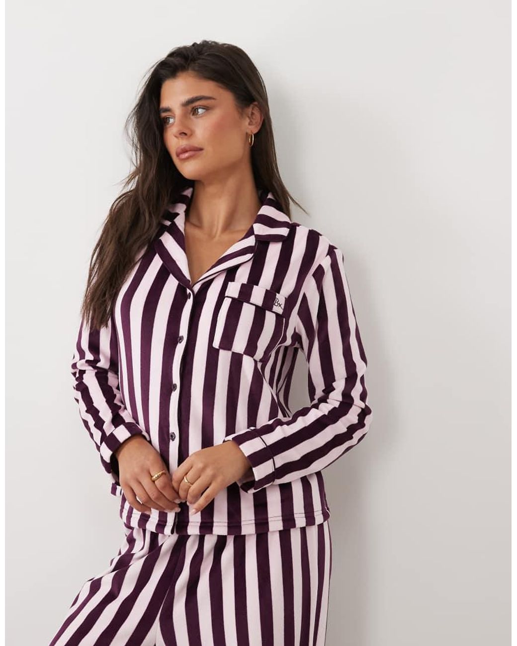 Boux Avenue Red Velvour Striped Revere Pyjama Set
