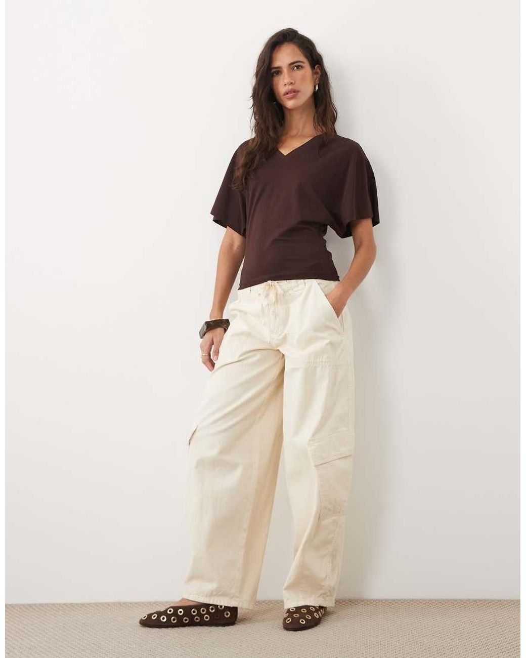 Cotton On Brown Batwing V Neck Top