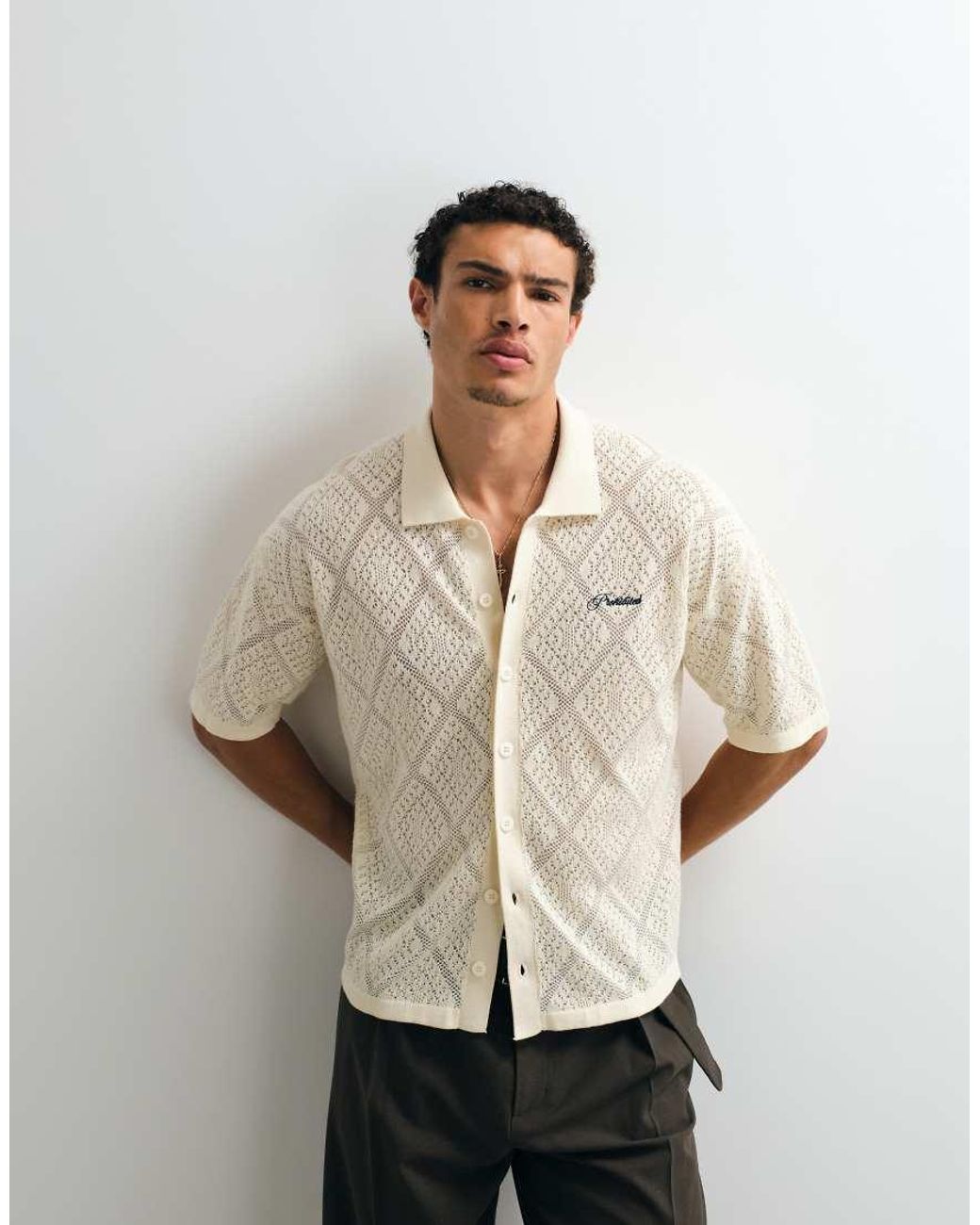 Prohibited Natural Knitted Lace Shirt for men