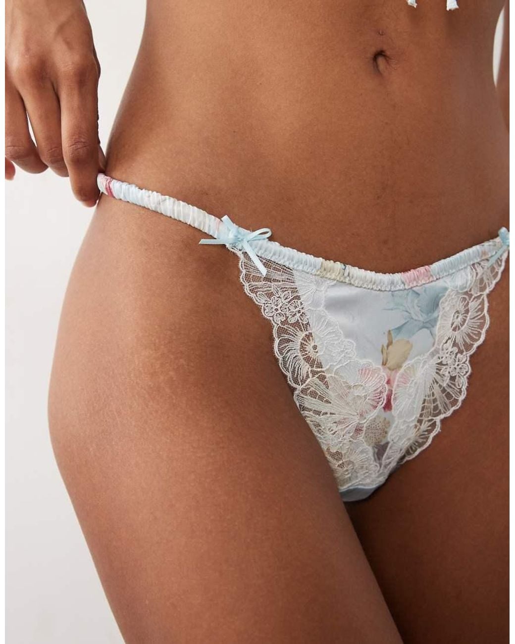 For Love & Lemons Brown Hearts Adrift Satin Thong With Bows