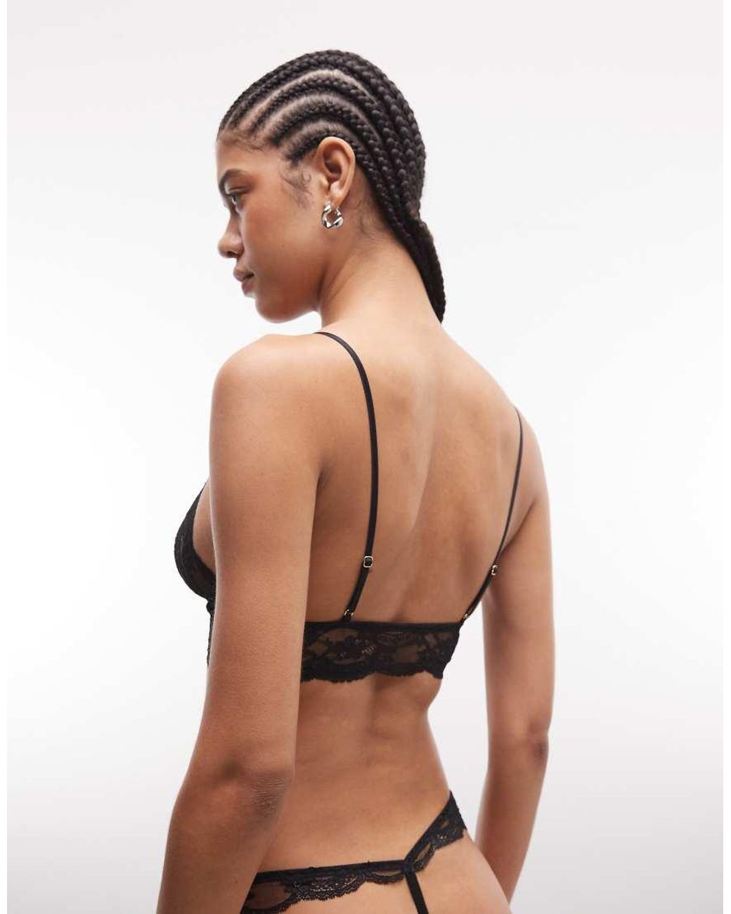 ASOS Black Lola Lace Longline Bralette With Hook And Eye Front Fastening