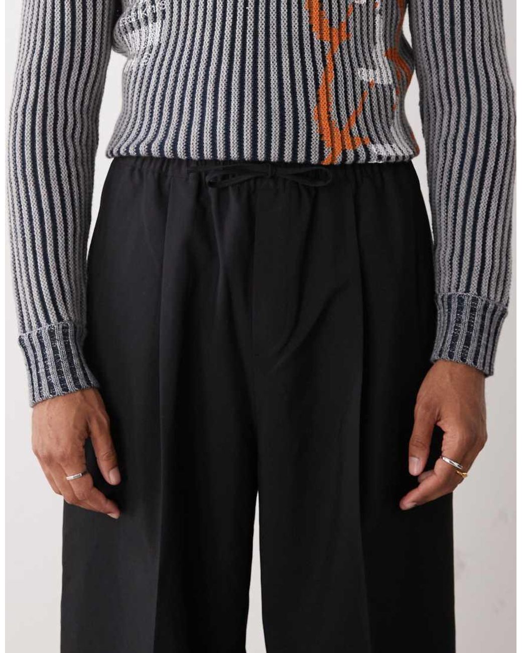 Weekday Black Oversized Tailored Trousers With Elasticated Waistband for men