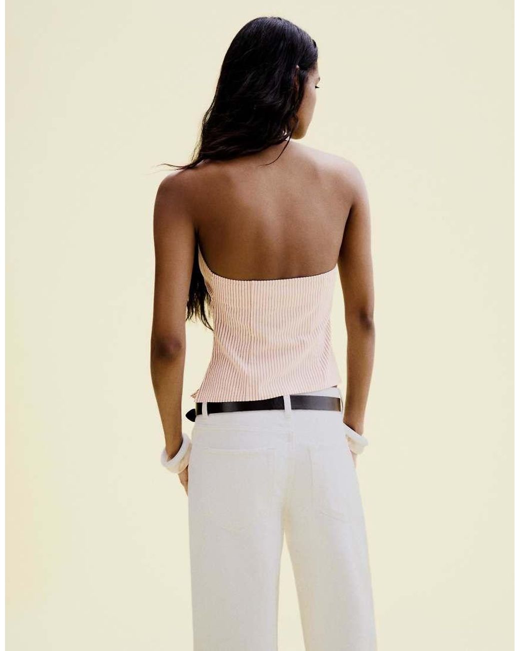 Bershka Natural Front Zip Top