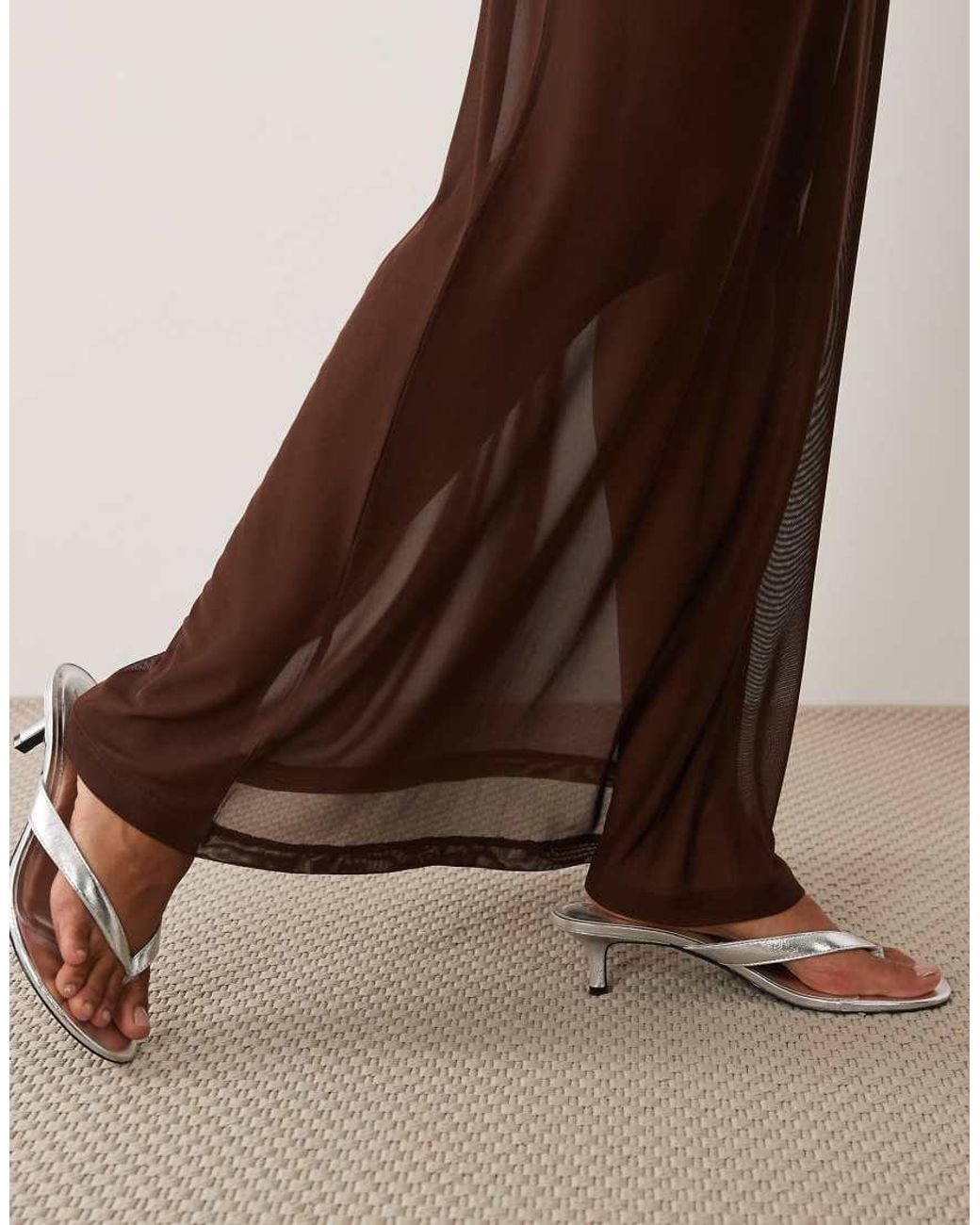 ASOS Natural Sheer Mesh Maxi Skirt