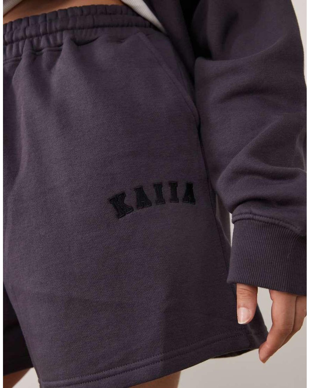 Kaiia Purple Plus Cotton Rich Embroidered Logo Sweat Shorts Co-Ord