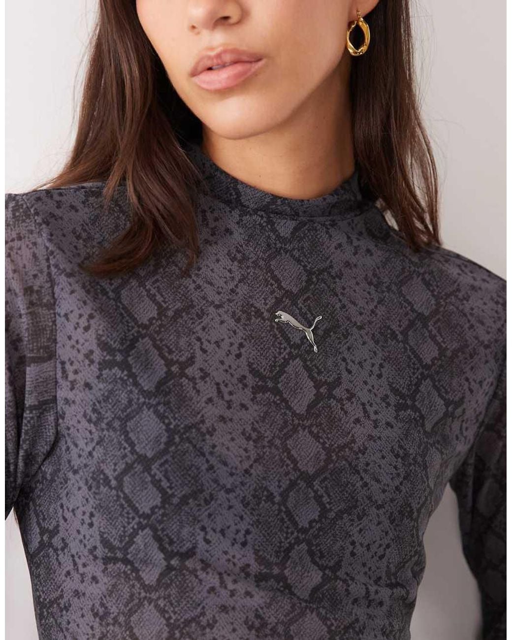 PUMA Gray Snake Printed Mesh Tee
