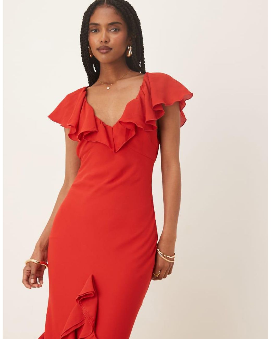 Pretty Lavish Red Uma Cap Sleeve Ruffle Maxi Dress