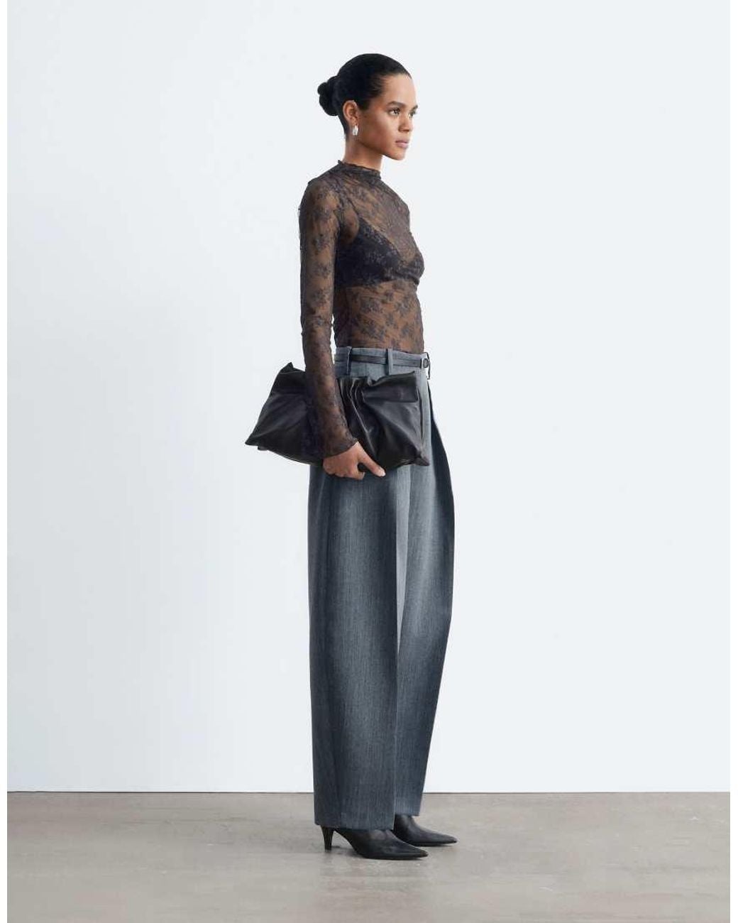 & Other Stories Black Long Sleeve Lace Top
