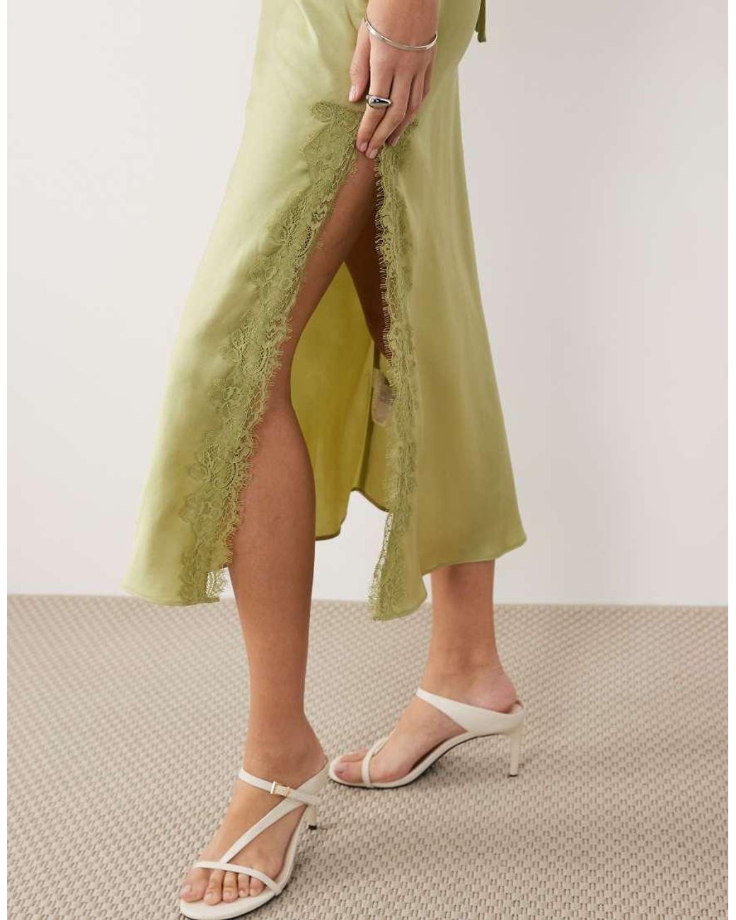 New Look Natural Lace Trim Slip Midi Dress