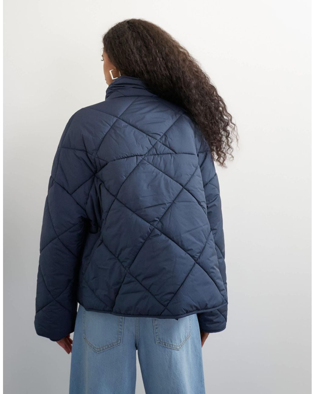 TOPSHOP Blue Quilted Button Through Puffer Jacket