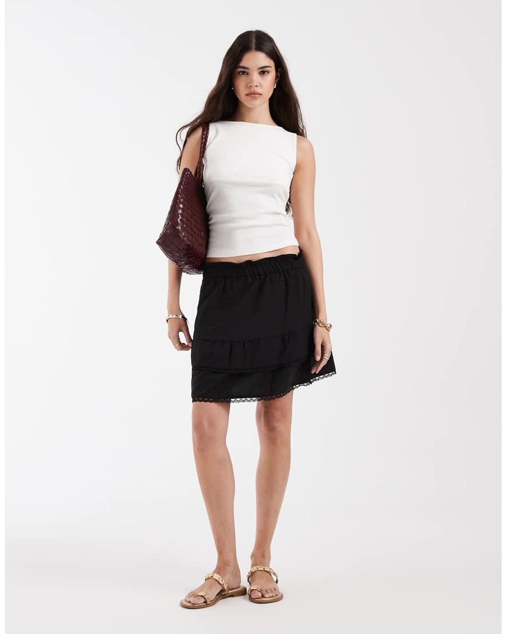 Pieces Black Tiered Mini Skirt
