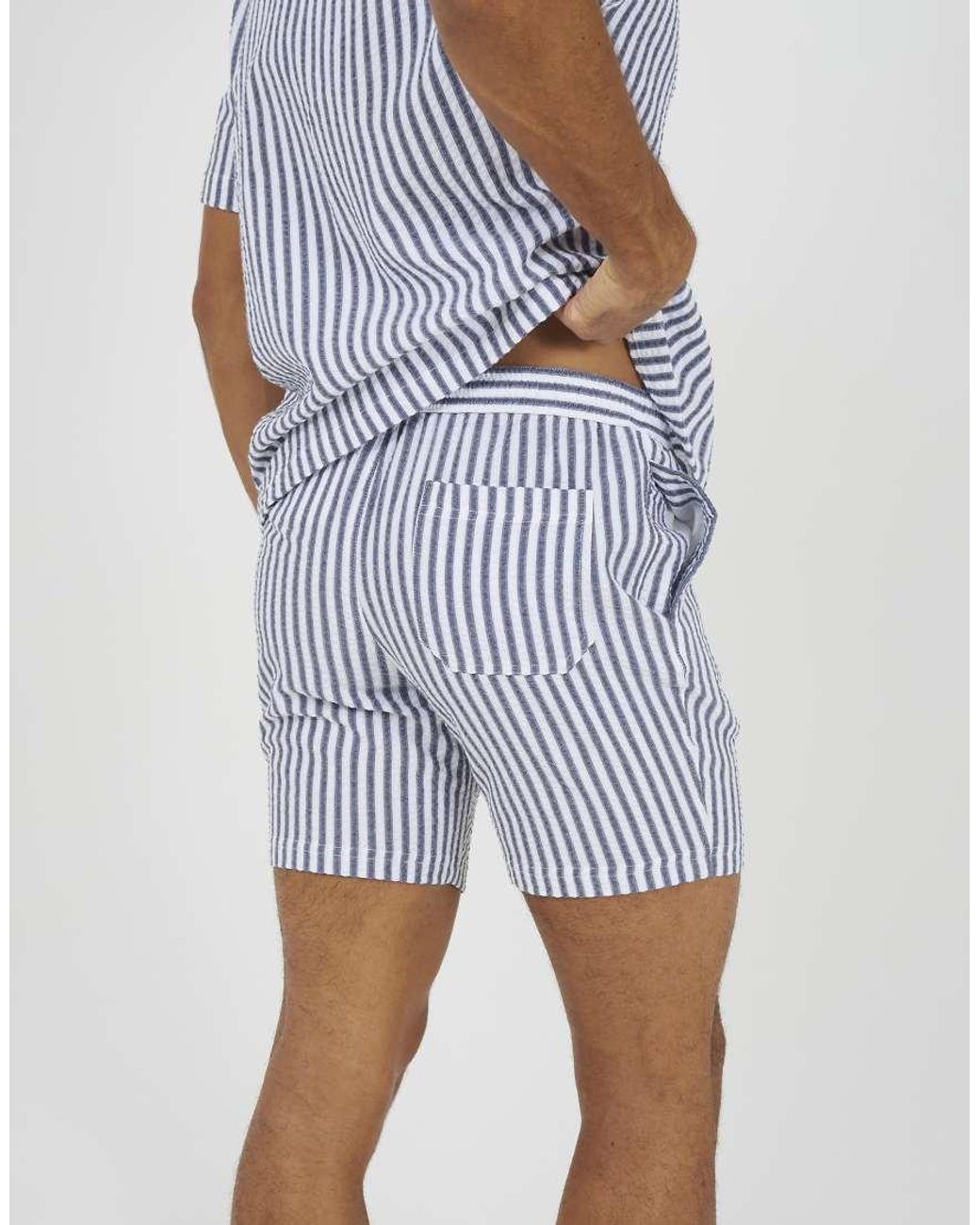 Brave Soul Blue Striped Drawcord Shorts for men