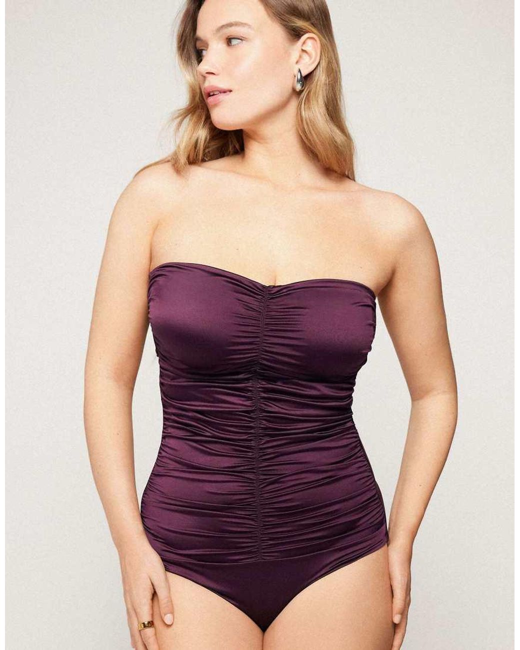 Tezenis Purple Bandeau Ruched Swimsuit
