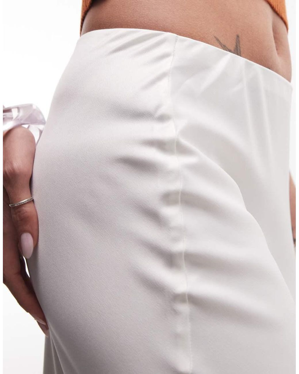 ASOS White Satin Bias Midi Skirt