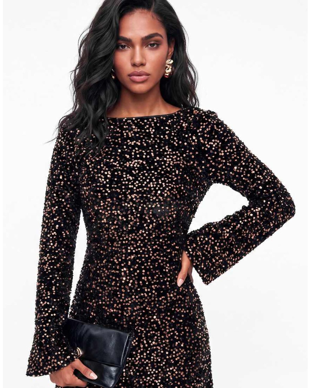 Lovedrobe Black Embellished Velvet Tie-Back Swing Mini Dress