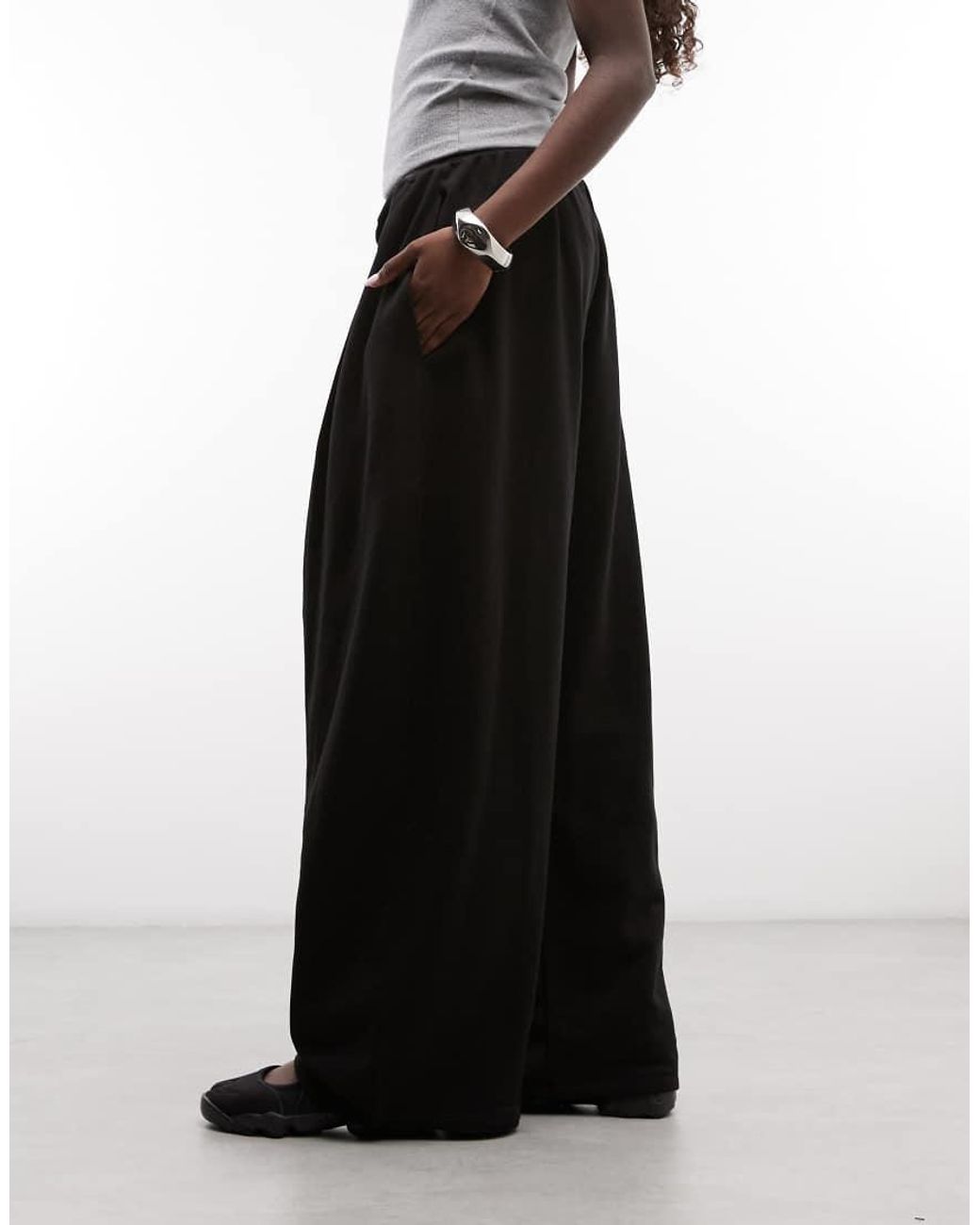 Weekday Black Balloon Fit Wide Leg Trousers With Pleats