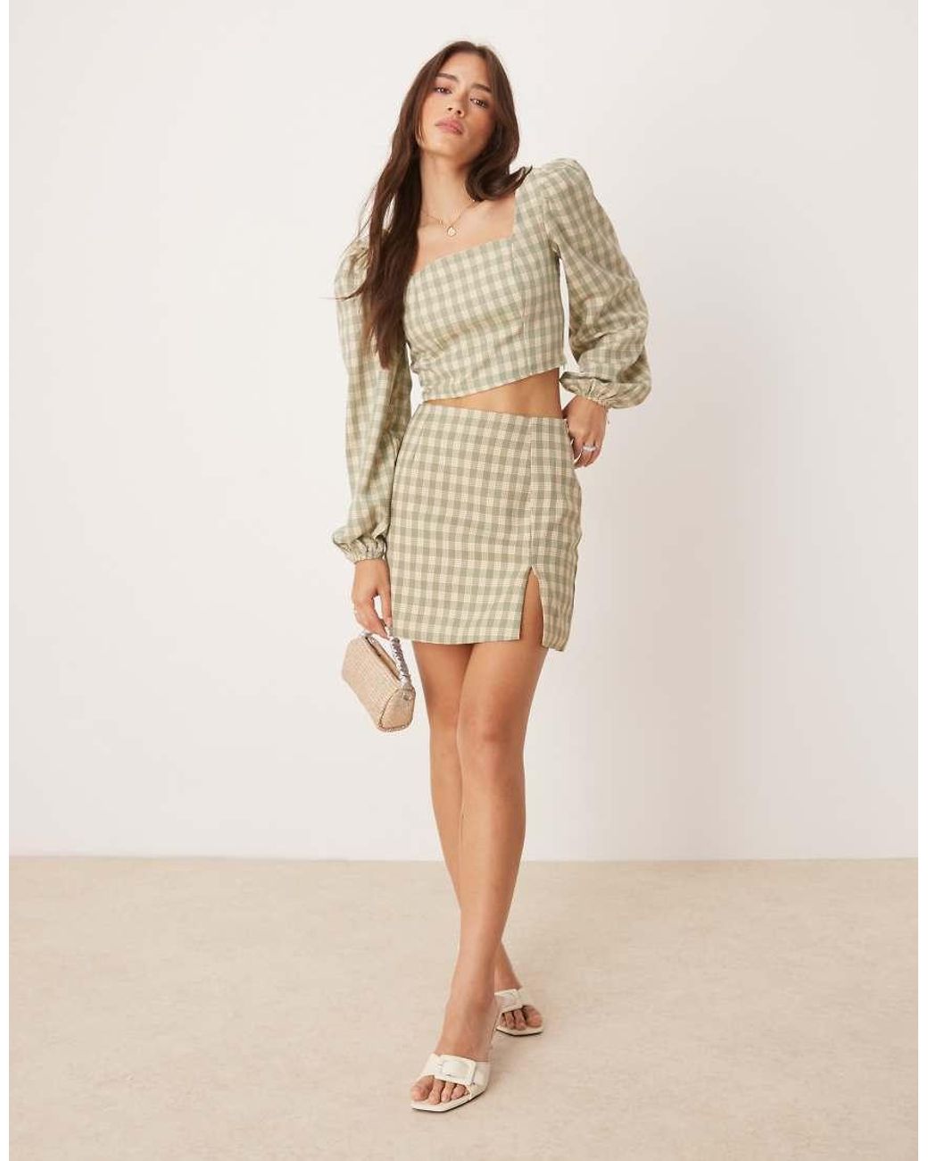 Glamorous Brown Puff Sleeve Square Neck Crop Top