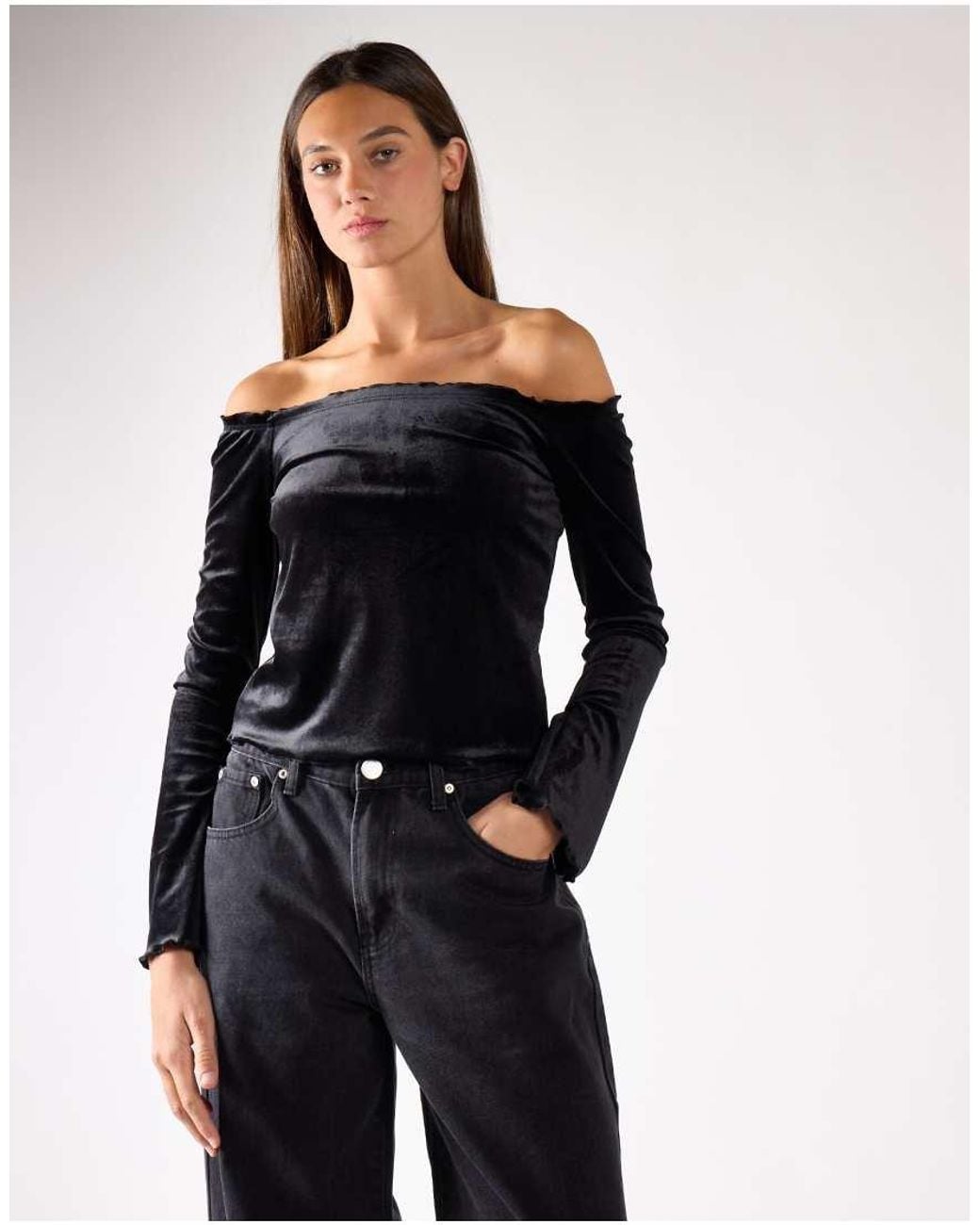 Glamorous Blue Bardot Long Sleeve Top