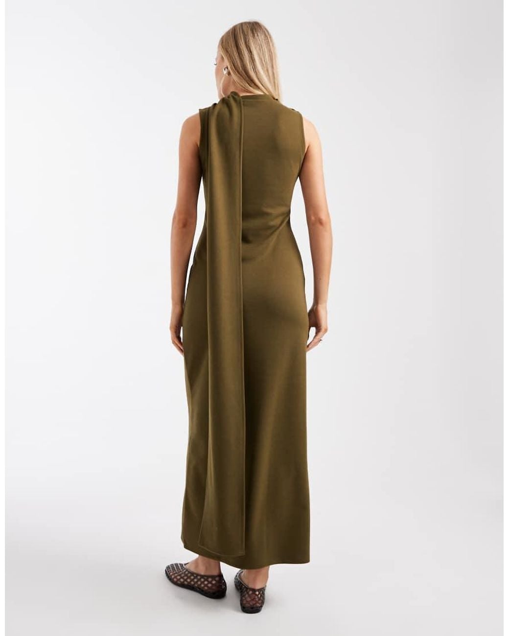 ASOS Green Interlock Sleeveless Maxi Dress With Scarf Detail