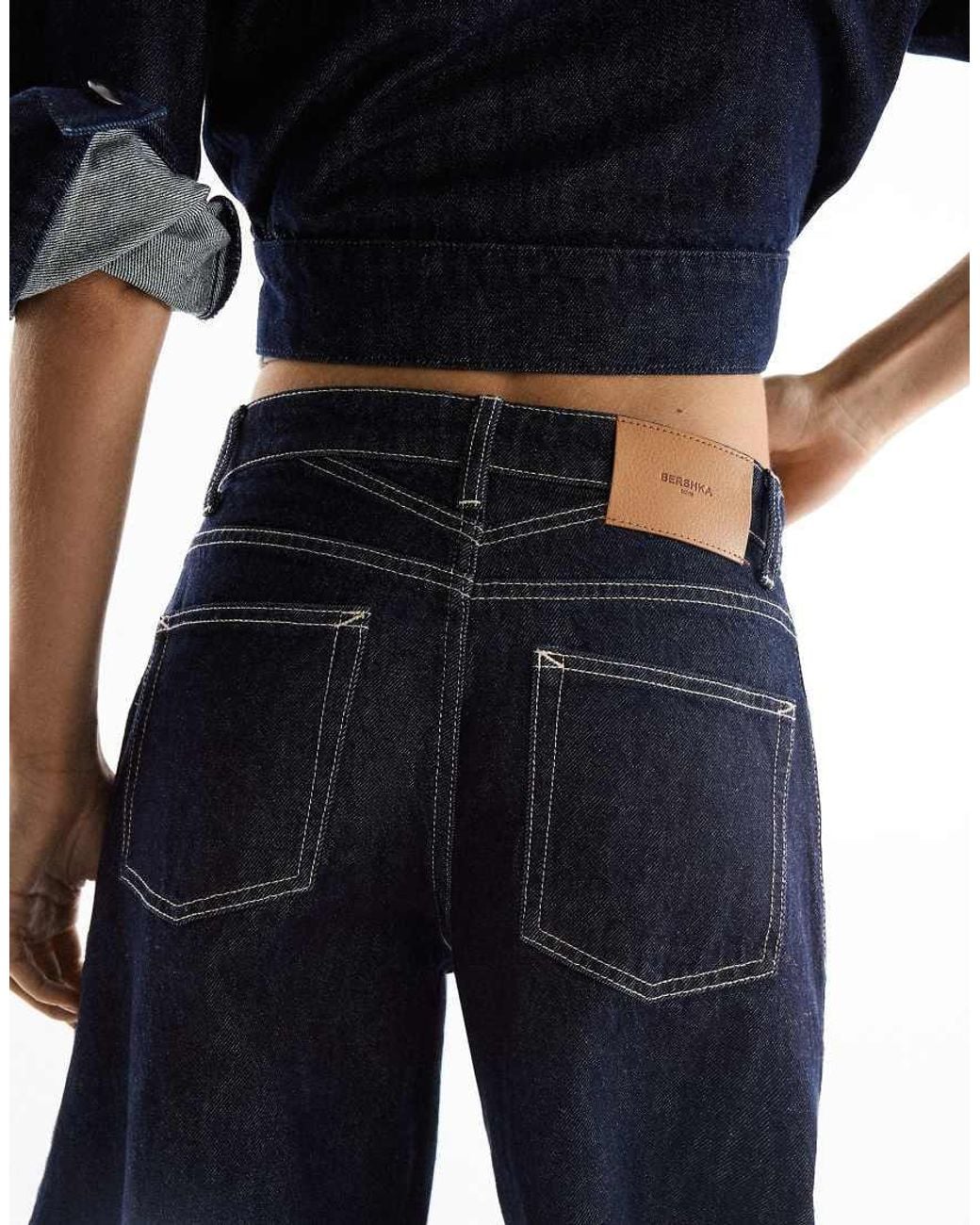 Bershka Blue Petite High-Waist Barrel Jeans