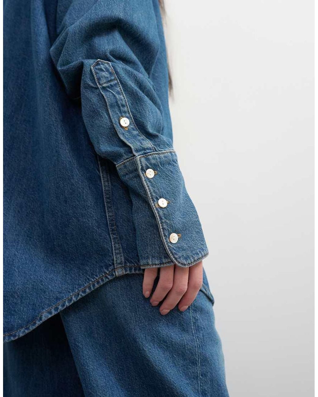 TOPSHOP Blue X Talia Byre Wide Placket Studded Shirt