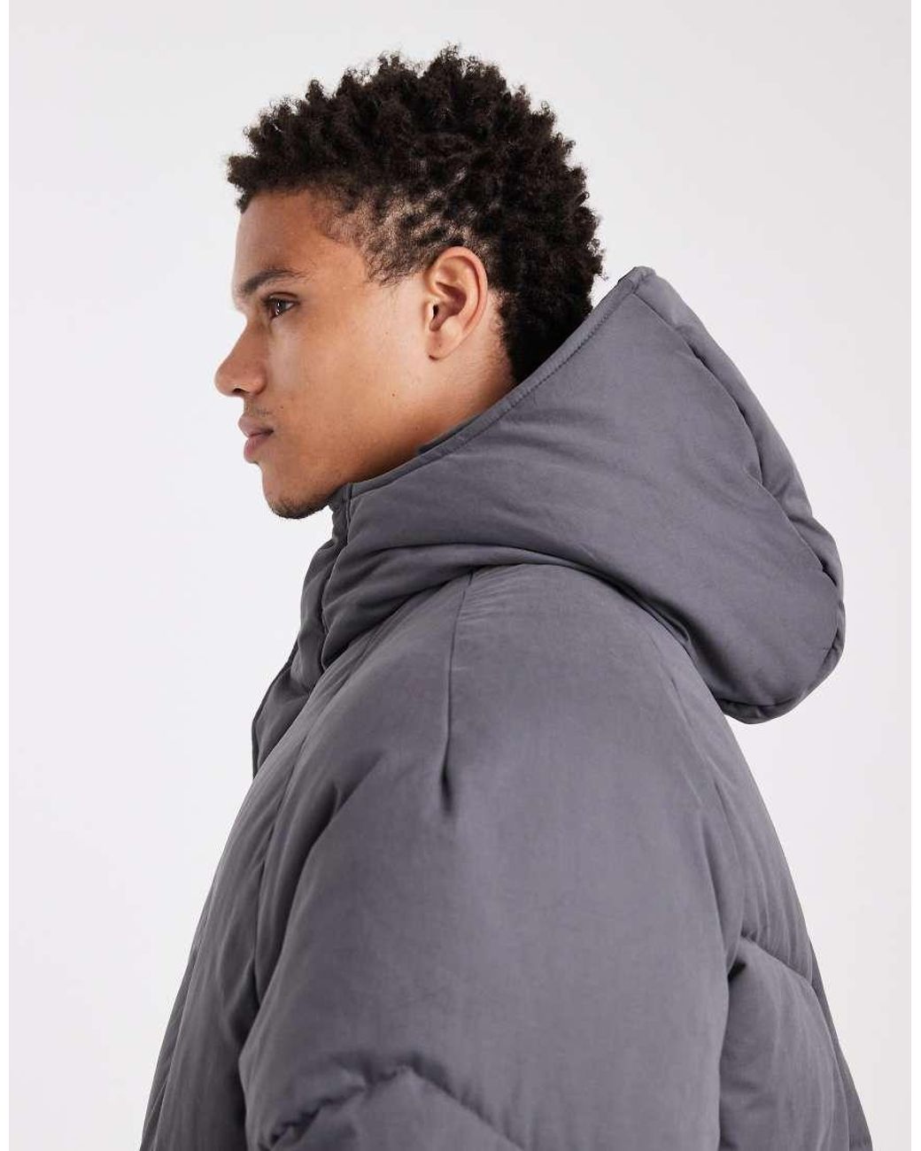 ASOS Gray Oversized Hooded Puffer Jacket for men