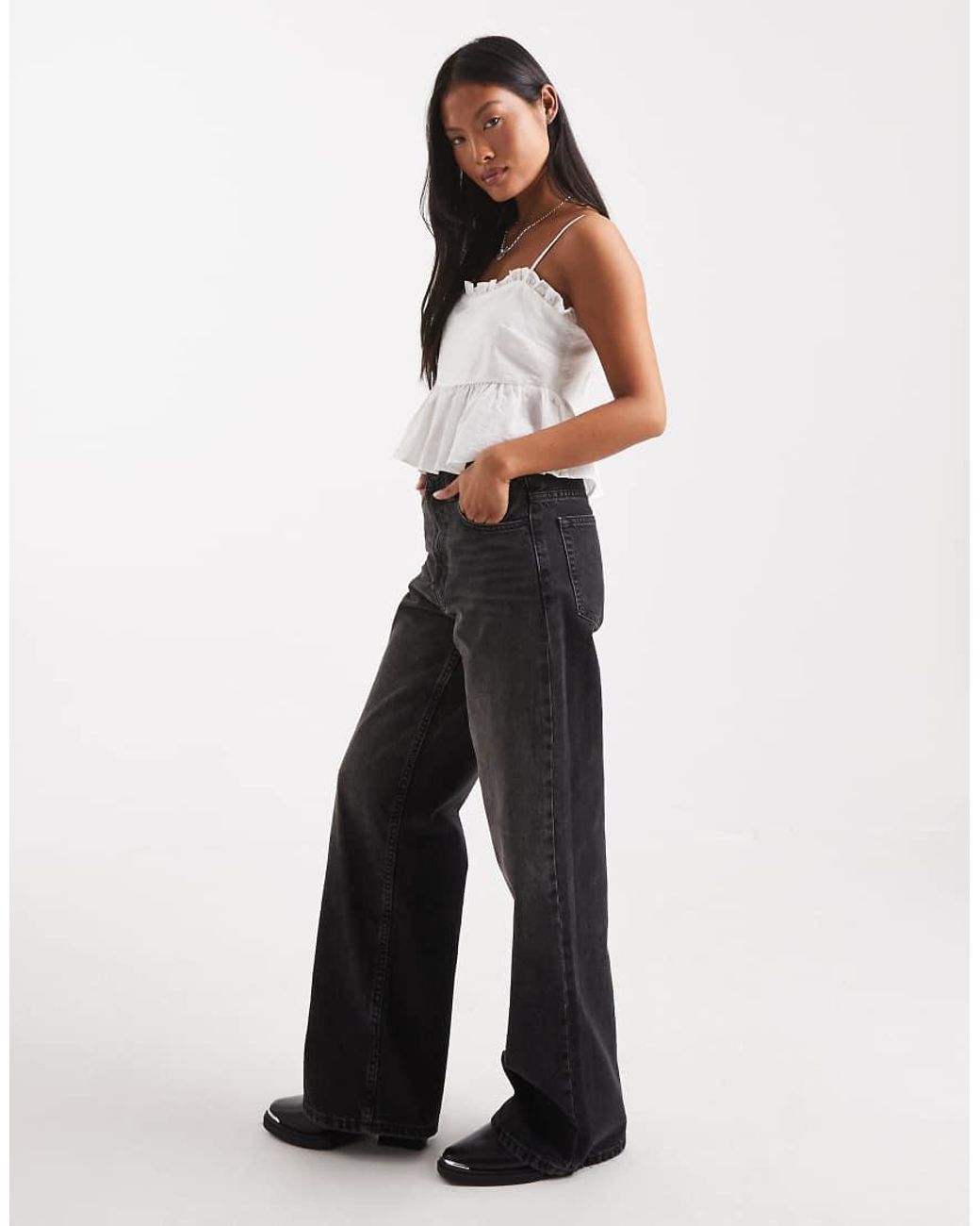 ASOS Black Asos Design Petite Wide Leg Dad Jeans