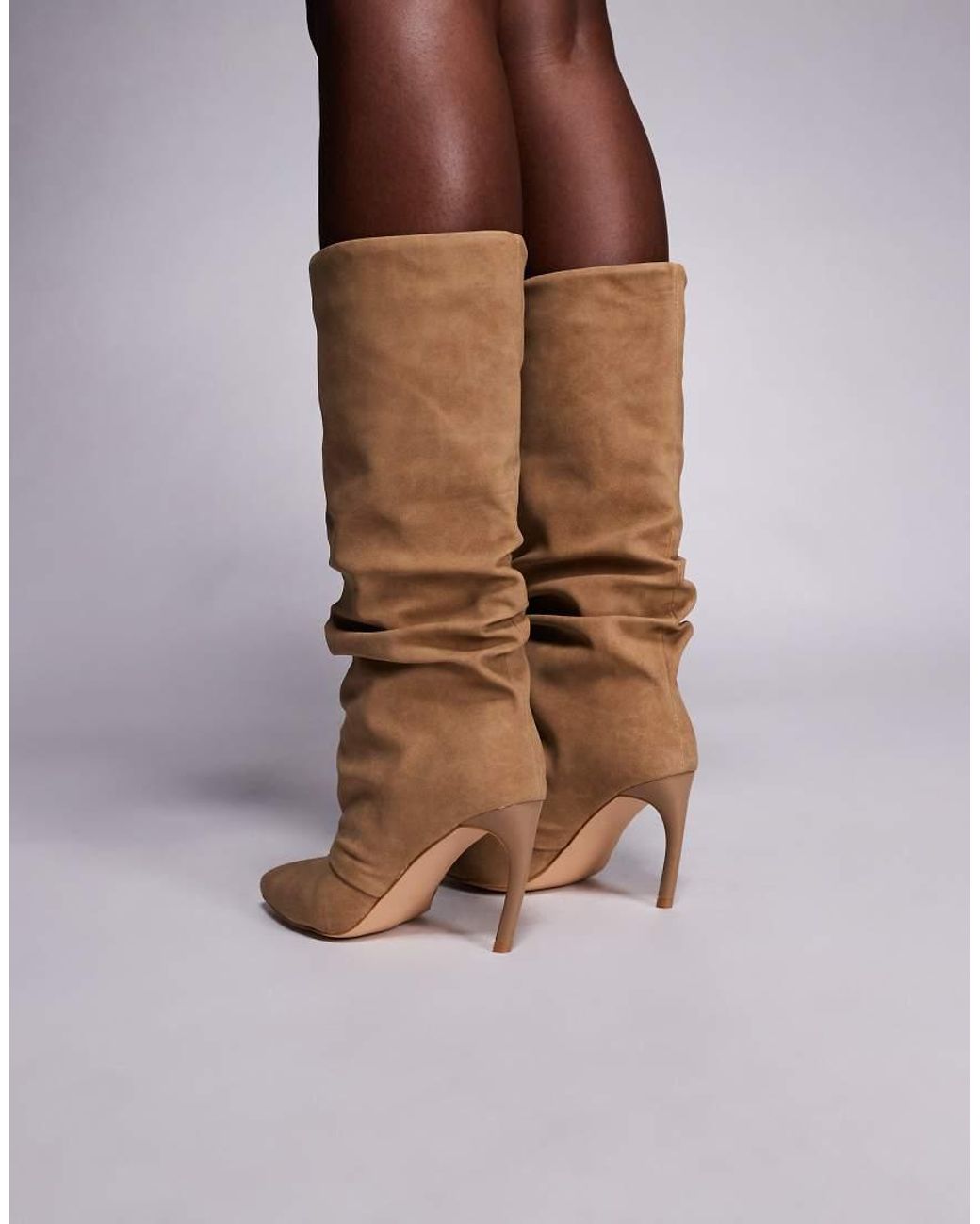 SIMMI Natural Simmi London Miguel Curved Heel Ruched Knee Boots